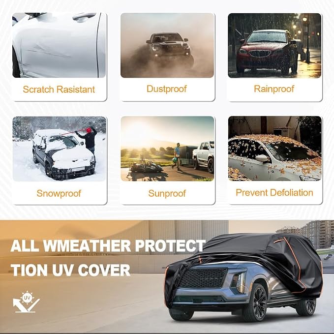 Car Cover Custom Fit for Cadillac Escalade 2021-2026, Waterproof PEVA with Cotton Lining, All Weather Sun Rain UV Dust Snow Protection, SUV Cover with Door Zipper