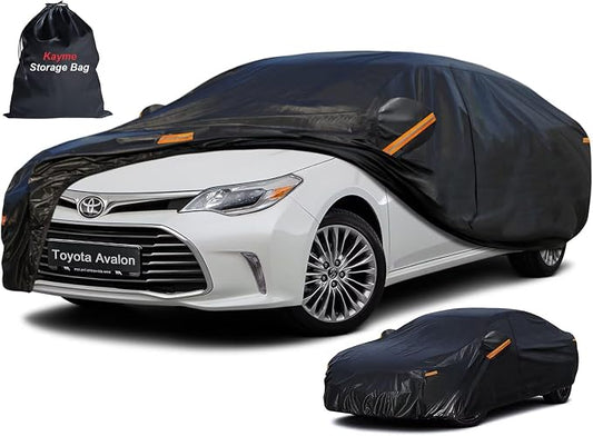Kayme 7 Layers Sedan Car Cover Custom Fit for Toyota Avalon (2004-2026), Waterproof All Weather for Automobiles,Rain Sun UV Protection.Black