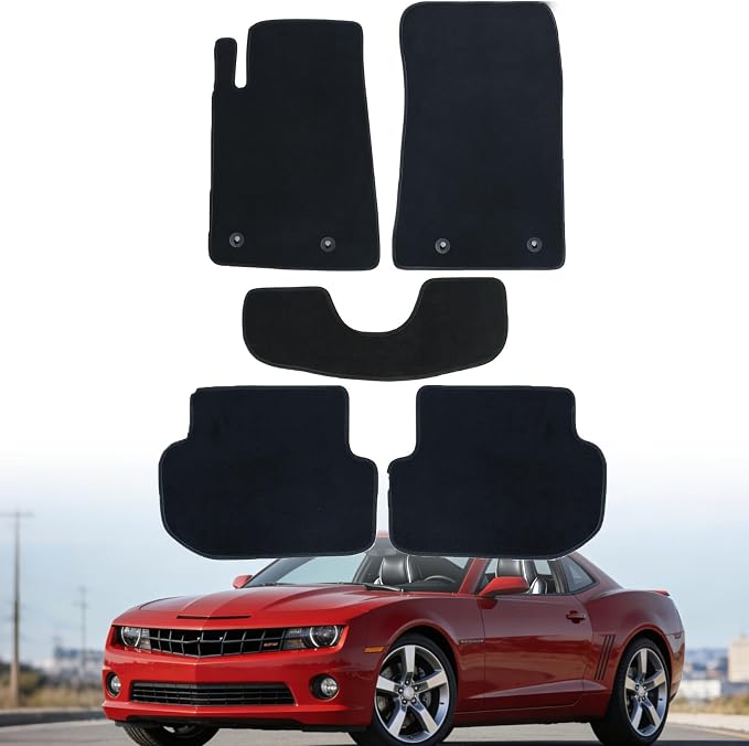 GXARTS Custom Fit Velour Carpet Floor Mats Compatible with Chevrolet Camaro 2010-2015，Waterproof All-Weather Protection, with Non-Slip Buckle Front & Rear Full Set Black Car Mat Sedan Accessories