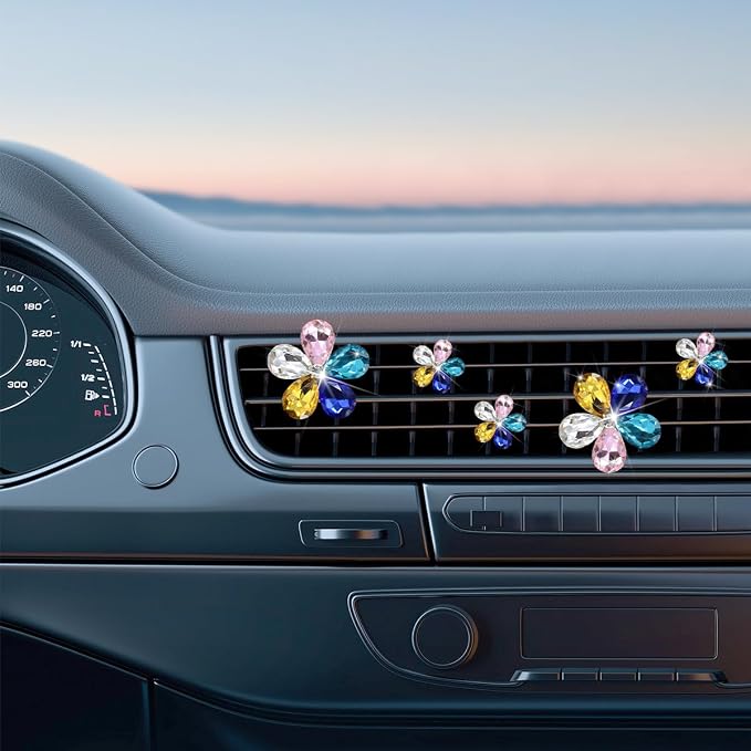 Zpana Bling Daisy Flower Car Air Vent Clips, 5PCS Sparkling Crystal Rhinestone Cute Vehicle Air Conditioning Clamp, Diamond Auto Air Outlet Clip Decor for Women Girls, Universal Fit (Colorful)