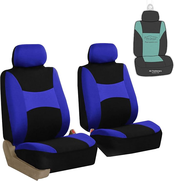 FH Group Universal Car Seat Covers Front Set for SUV Truck Sedan Vans | All-Purpose Cloth Seat Cover Set Airbag Compatible Washable Split Bench Protector Interior Upgrade - Blue