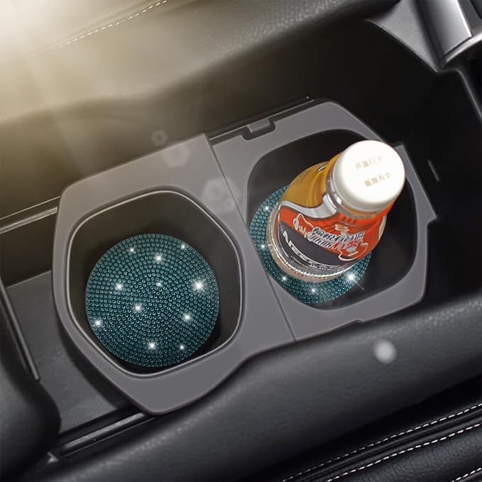 Osilly Bling Car Cup Holder Coaster, 2 Pack Crystal Rhinestone Anti-Slip Insert Coasters, Universal 2.75 Inch Fashion Automotive Cup Mat, Car Interior Accessories Decor Gifts for Women (Blue)