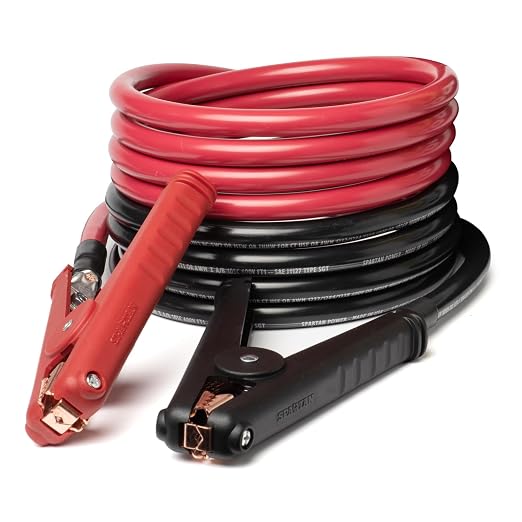 Spartan Power Heavy Duty Jumper Cables with Alligator Clips, 100% Pure Copper Wire, Positive & Negative Leads Battery Cable, Made in The USA - 2/0 AWG Gauge Cable, 10 ft