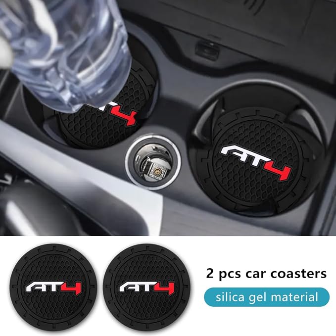 Car Cup Holder Coaster for GMC AT4 Series Recessed Silicone Cupholder Coaster Interior Accessories 2.75in 2Pieces Black