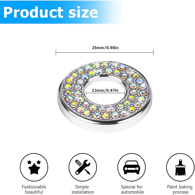 4PCS Bling Inner Car Door Lock Cover Stickers, Rhinestones Pull Rod Bolt Decorations, Crystal Auto Decals for Women Girls, Sparkly Car Door Lock Pin Caps for C Class C200L GLC260 C260L