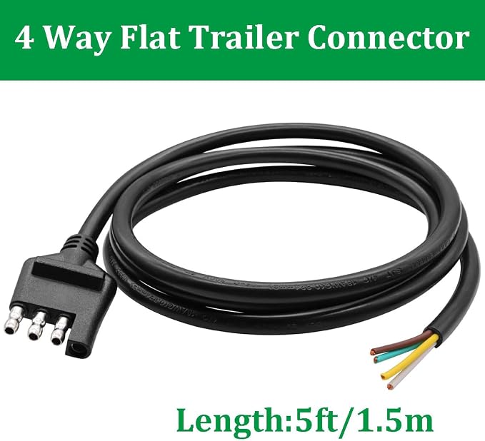 5 ft/1.5m 4-Way Trailer Wiring Harness,18AWG 4-Pin Flat Trailer Wire Extension Connector