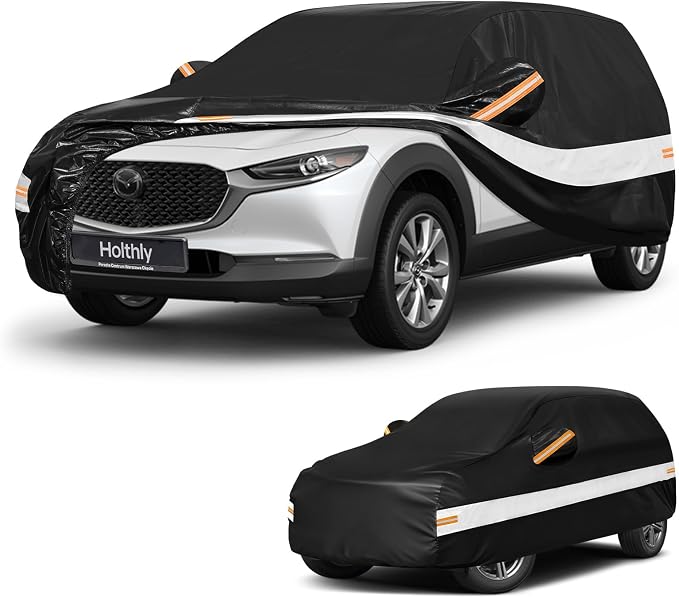 10 Layers SUV Car Cover Custom Fit for Mazda CX-30 CX-3,(2019-2026), Waterproof All Weather for Automobiles, Outdoor Full Cover Sun Dust Rain Protection with Cotton. Black