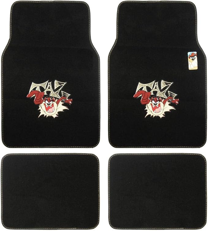 BDK Warner Brothers Cute Tazmanian Devil Licensed Auto Carpet Floor Mats, Universal Fit 4PC Set Front & Rear for Car Truck Van SUV