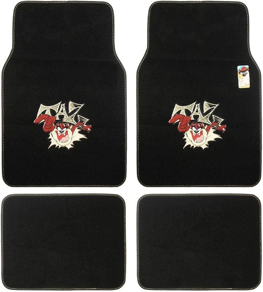 BDK Warner Brothers Cute Tazmanian Devil Licensed Auto Carpet Floor Mats, Universal Fit 4PC Set Front & Rear for Car Truck Van SUV