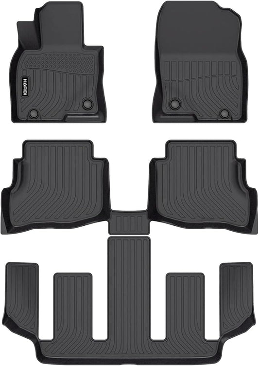HAFIDI® Floor Mats Fit for 2020-2023 Mazda CX-9 (6 Seater Models with 2nd Row Bucket Seats Without Center Console) TPE Car Floor Liners Fits 1st & 2nd & 3rd Row Full Set CX9 Custom Accessories, Black