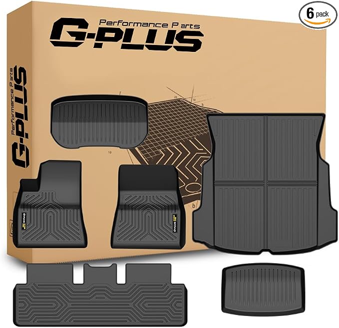 G-PLUS TPE Floor Mats Cargo Liner Fit for Tesla Model 3 2017-2023,6PCS | All Weather Protection,Custom Fit Model 3 2017-2023 Floor Liner Accessories, Non-Slip,TPE Full Coverage