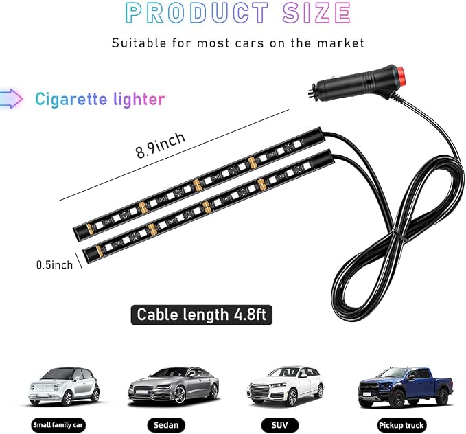 Ohleats Car LED Strip Light, 24 LED RGB Auto Interior Atmosphere Lights, Cigarette Lighter Under Dash Ambient Night Light, Interior Decorative Lamp Lighting Kit Car Accessories (White)