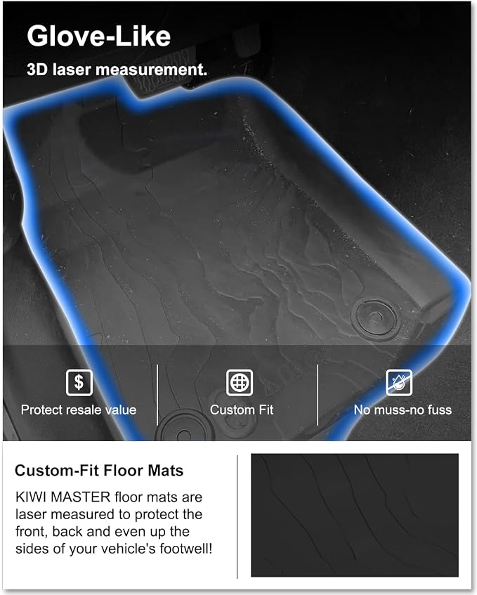 Kiwi Master Floor Mats for 2020-2026 Jeep Gladiator | OEM Replacement 82215626AB, Custom Fit All Weather Car Mats, Heavy Duty TPE Floor Liners, Front & Rear 2 Row Set, Black