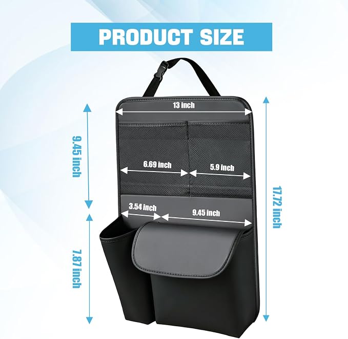 Car Backseat Organizer, Large Capacity Trunk Organizer for Cars, Detachable Automotive Back Seat Protector Kick Mat, Multi-Pocket Vehicle Seat Back Storage Bag, Car Accessories (Small)