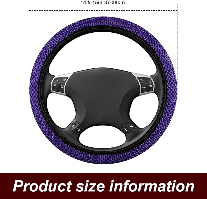 Breathable Elastic Steering Wheel Cover,15 Inch Stretch Steering Wheel Protector,Microfiber Ice Silk Anti-Slip Car Wheel Cover,Odorless Comfort Grip Interior Accessory for Cars SUV Truck（Purple）
