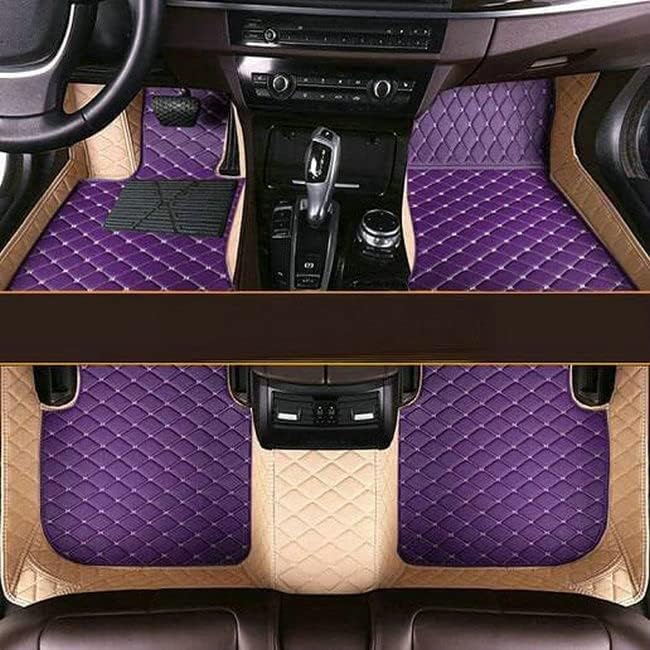 Custom Fit Car Floor Mats - Full Coverage Automotive Leather Floor Liners for Most Vehicles by MingyunSM (Purple & Beige)