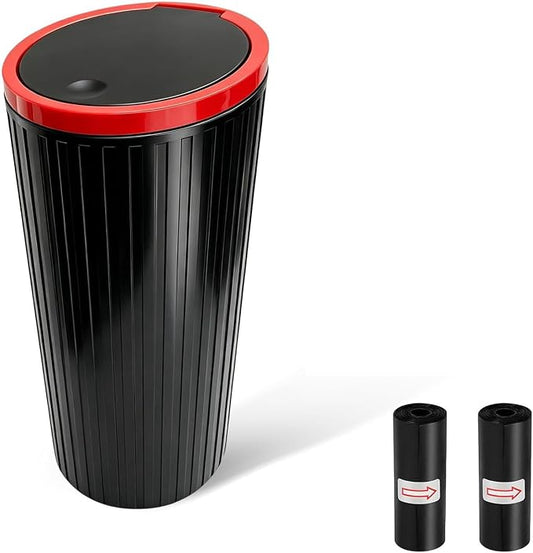 Car Trash Can with Lid, Leakproof Auto Cup Holder Garbage Can with Trash Bags, Waterproof Dustbin Container Waste Organizer for Vehicle Home Office, Car Accessories (Black & Red)