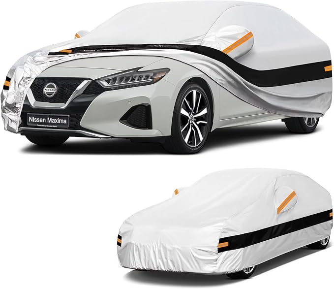 10 Layers Car Cover Custom Fit for Nissan Maxima (1988-2026), Waterproof All Weather for Automobiles, Outdoor Full Cover Sun Dust Rain Protection with Cotton. Silver
