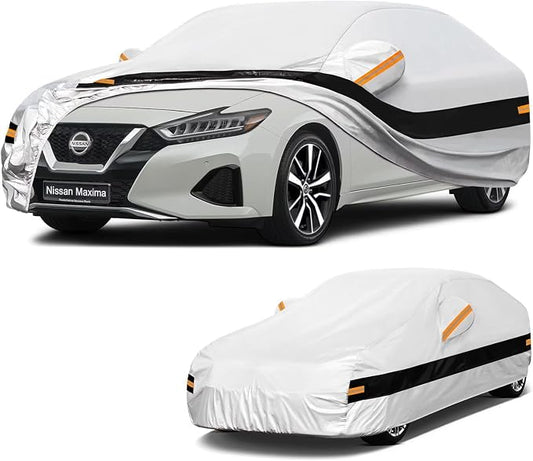 10 Layers Car Cover Custom Fit for Nissan Maxima (1988-2026), Waterproof All Weather for Automobiles, Outdoor Full Cover Sun Dust Rain Protection with Cotton. Silver