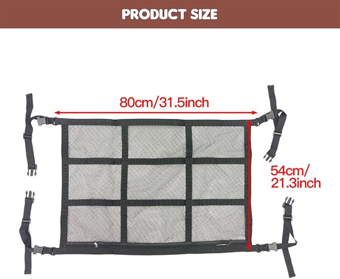 Car Ceiling Cargo Net for Buick Envision Plus 2021-2026 Car Roof Storage Mesh Bag Adjustable Roof Storage Organizer Double-Layer Mesh Pocket Accessories
