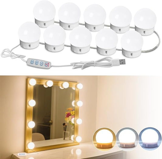 Led Vanity Mirror Lights,Vanity Lights for Makeup Dressing Mirror Lighting,10 Dimmable Bulbs,Adjustable Light Color & Brightness,USB Cable,Mirror not Included
