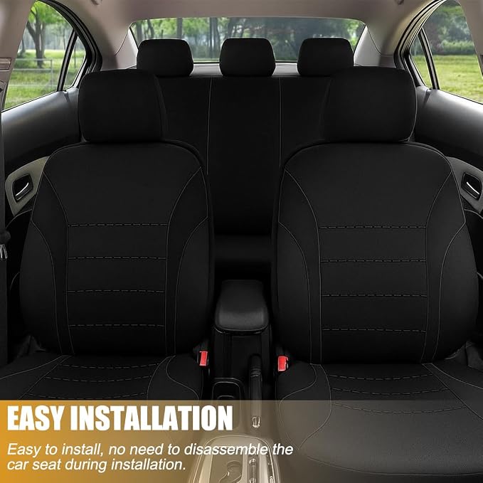 Car Seat Cover Full Set, Fashion Soft Sponge Vehicle Front and Rear Split Bench with Removable Headrest Cover, Breathable Auto Seat Protector, Universal for Truck SUV Sedan (Black)