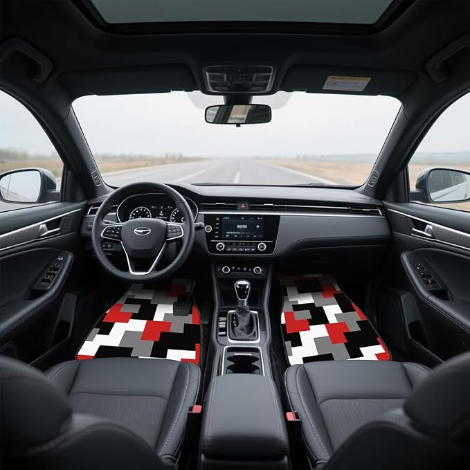 Red Black Car Floor Mats Set of 4 Geometric Abstract Retro Pixel Automotive Foot Mats Rugs Carpet for Car Non-Slip Auto Car Accessories Universal Fit Car Accessories for Truck