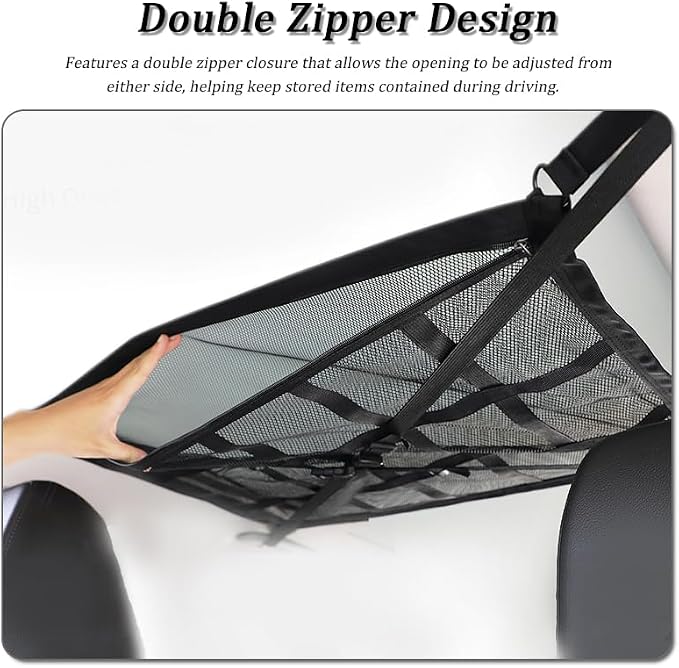 Car Ceiling Cargo Net Pocket for Jeep Renegade 2015–2025, Car Roof Storage Organizer, Double Layer Overhead Cargo Net for Auto with Zip Closure for Trip, Camping,B