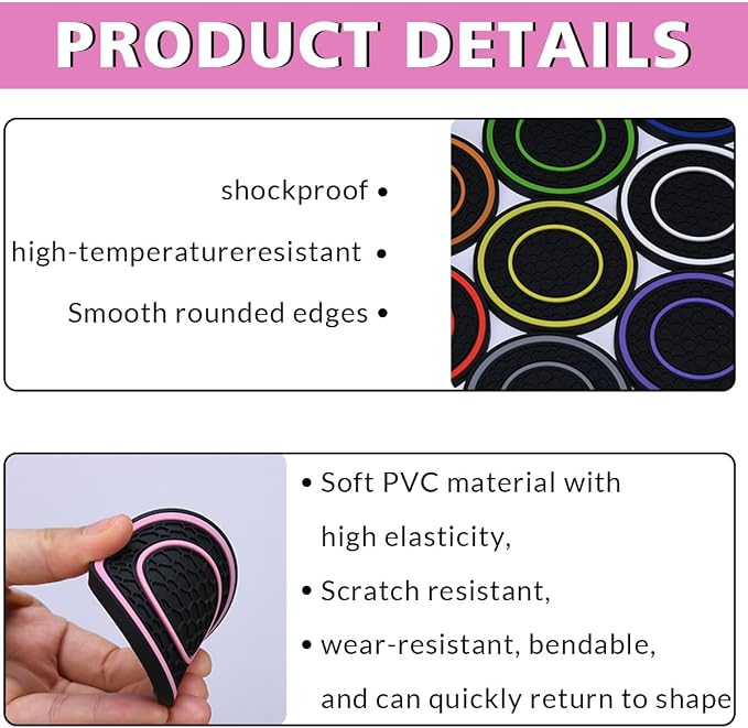 2 Pack Car Coasters for Cup Holder, 2.75 Inch Universal Auto Waterproof Coasters Silicon Insulation Cup Mats,No-Slip Anti Dust Insert Coaster for Woman Man, Suit for Vehicle Interior (2, Pink)
