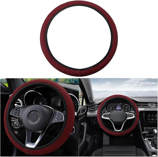Moly Magnolia Elastic Stretch Steering Wheel Cover, Universal 15 Inch Automotive Steering Wheel Cover, Microfiber Breathable Anti-Slip Odorless Ice Silk, Warm in Winter Cool in Summer (Wine Red)