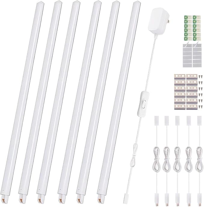 Cefrank LED Under Cabinet Lighting 6-Pack 12 inch Seamlessly Linkable Strip Light Bars for Cabinet, Kitchen, Shelf, Workbench, Cupboard, 1200 Lumen, Warm White 3000K