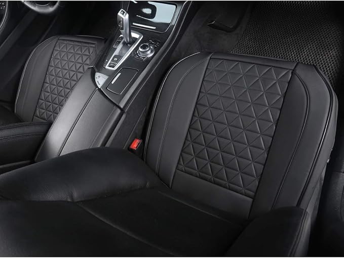 Black Panther 1 Pair Front Seat Covers Luxury Faux Leather Bottom Seat Cushions, Anti-Slip and Wrap Around The Bottom, Fit 95% of Vehicles - Black