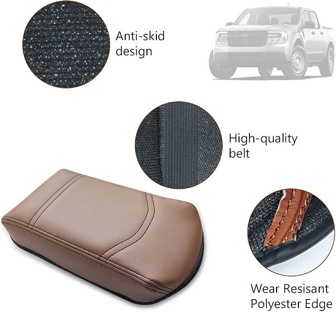 Muslogy Center Console Armrest Cover Fit for Ford Maverick 2022-2026 Accessories, Comfort Armrest Pad Console Lid Cushion Vegan Leather Regular Thick (Dark Brown)