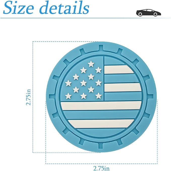 AUCELI 2 Pack Car Cup Holder Coasters, Colored American Flag US Flag Insert Car Cup Coaster, 2.75 Inch Anti Slip Shockproof Embedded Drink Mat, Vehicle Interior Decor Accessories