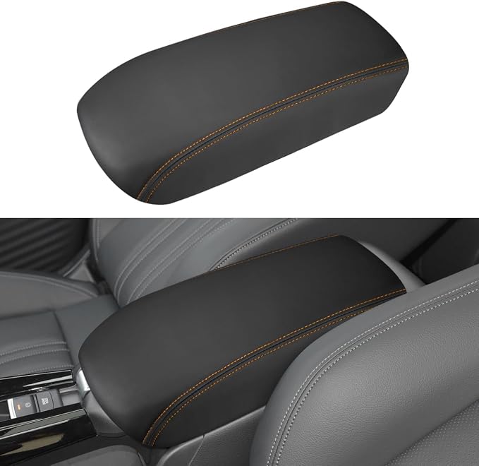 INTGET Center Console Cover for 2026 Honda HRV/HR-V Accessories 2023 2024 2025 Leather Car Armrest Arm Rest Box Lid Middle Console Seat Cover Protector(Orange Stitches, 2023+)
