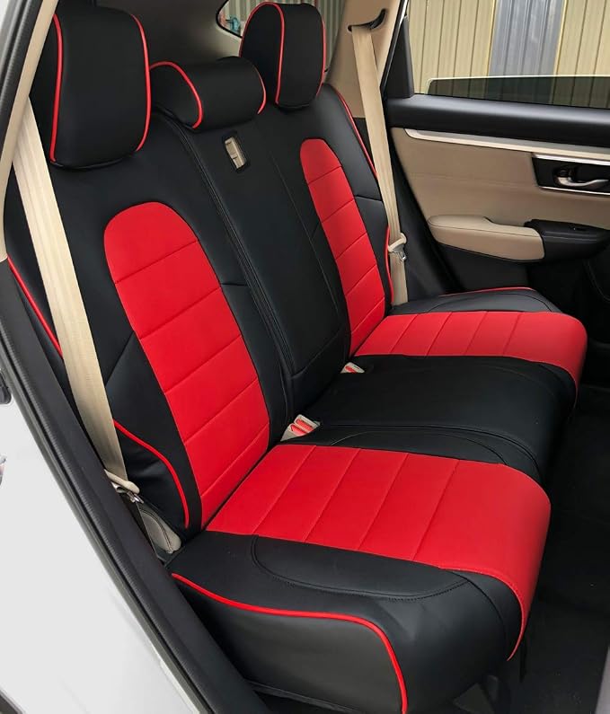 EKR Car Seat Covers for Honda CRV 2023-2026 Leatherette Full Set | Custom Fit for Honda CRV 2023 2024 2025 2026 Easy-Wipe Protection,Faux Leather(Red/Black)