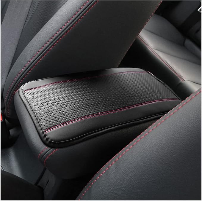 Moly Magnolia Auto Center Console Pad, PU Leather Car Armrest Seat Box Cover, Waterproof Non Slip Soft Armrest Box Cushion Protector, Car Accessories Universal for SUV, Truck, Van (Black/Pink)