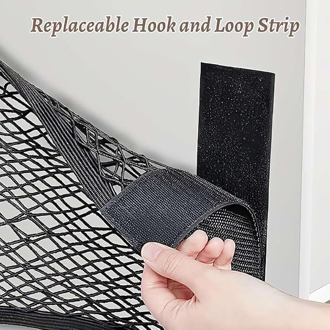 2 Pcs Back Seat Car Organizer Net for SUV, RV Inside Storage Organization Universal Cargo Mesh Bags, Adhesive Elastic Net Holder Accessories Pouch for Trunk, Camper, Car Ceiling, Front Seat, Boat