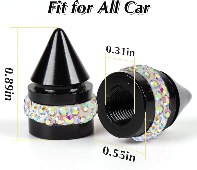 ToBeQueen Colorful Bling Tire Valve Caps, Handmade Crystal Rhinestone Dimand Tire Caps, 4 Pack Aluminum Alloy Universal Valve Stem Caps Bling Car Accessories for Women(AB Color)