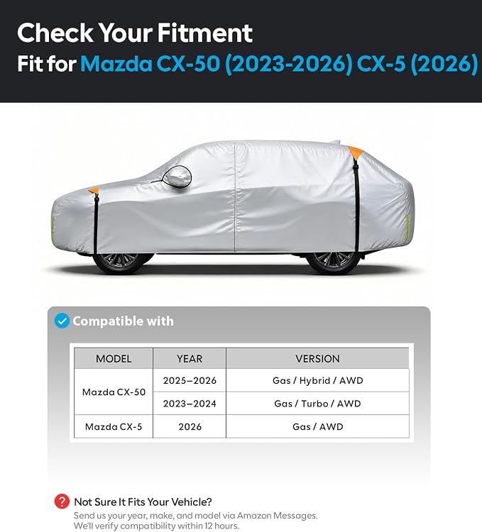 Wigoo Mazda CX-50 2023-2026 CX-5 2026 Car Cover Accessories, Custom Fit SUV Cover, Waterproof All-Weather Outdoor Protection, Windproof Straps, UV Rain Dust Protection, Paint-Safe Lining, Door Zipper