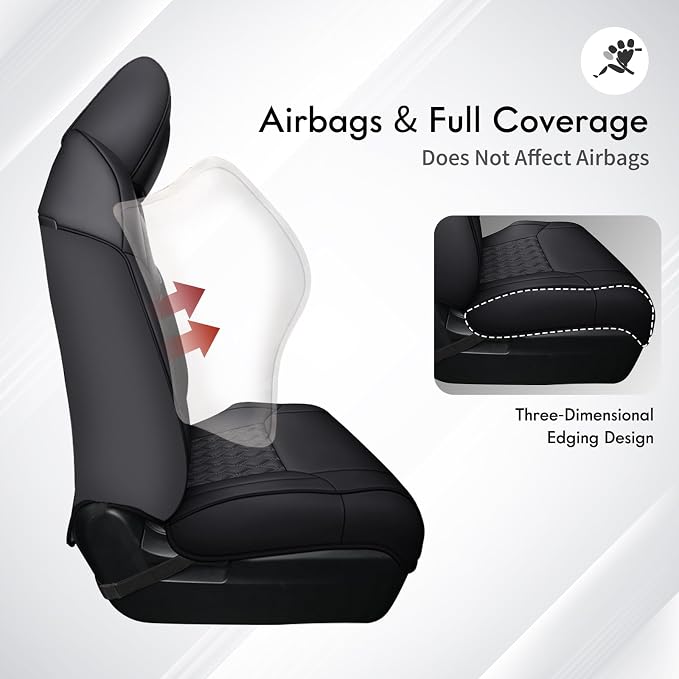 Huidasource Tacoma Front Seat Covers, Full Coverage Automotive Black Truck Seat Cover Custom Fit for 2005-2015 Double & Crew Cab 2nd Gen Toyota Tacoma Base Prerunner SR5 Limited(Front Pair/Black)