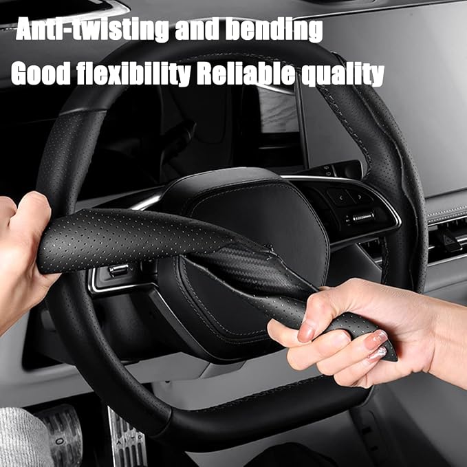 LoyaForba Car Steering Wheel Cover, Universal 15 Inch Leather Segmented Auto Steering Wheel Protector, Anti-Slip and Soft Breathable, Car Interior Accessories for Most Vehicle, SUV, Truck (Black)