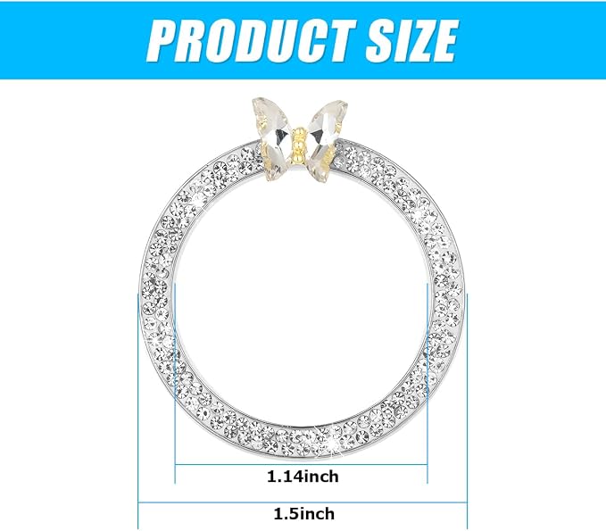 2PCS Bling Car Engine Start Stop Decoration Ring, Crystal Rhinestone Auto Push Start Button Ignition Ring Sticker, Vehicle Decor Accessories for Women Girls, Universal for Vehicles (White)