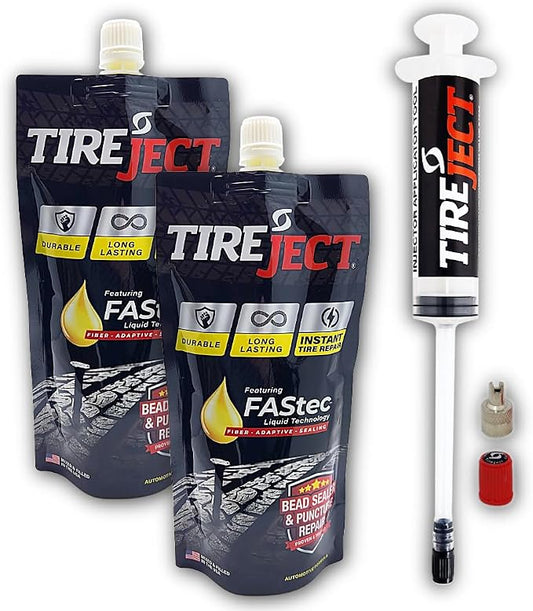TireJect Full-Size Truck/SUV Instant Tire Repair Sealant Kit (2-Pack with Injector) - Seal Punctures & Bead Leaks