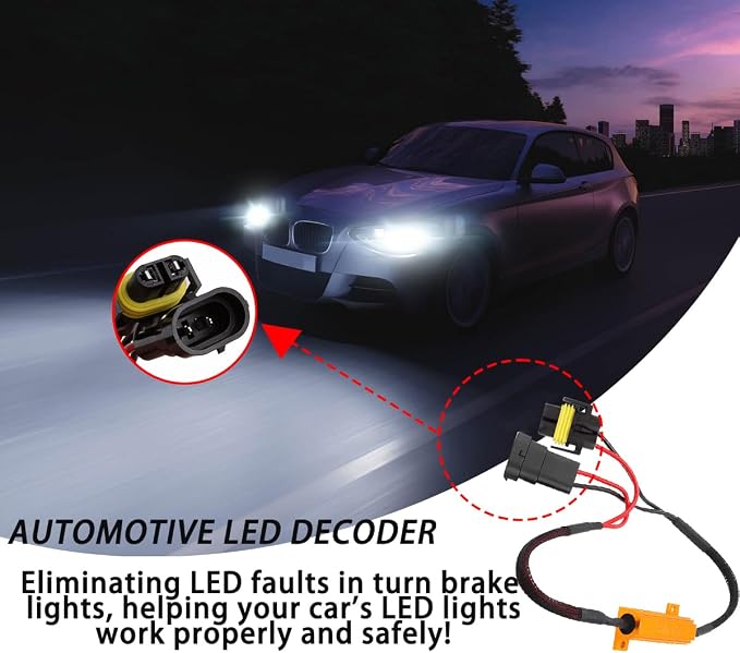 BESULEN 2PCS H11 Car LED Resistor Kit, 50W 6Ohm Vehicle Headlight Anti Flicker Error Decoder, Auto Fog Turn Signal Bulb Load Resistor Relay Harness Adaptor, Universal Auto Accessories