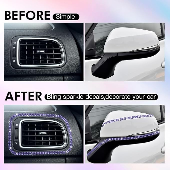 16.4Ft Bling Car Trim Self Adhesive Bling Rhinestone Car Accessories for Women Glitter Crystal Rhinestone Cars Interior Exterior Accessories Sticker DIY Cars Dashboard Diamond Decor for Women (Pink)