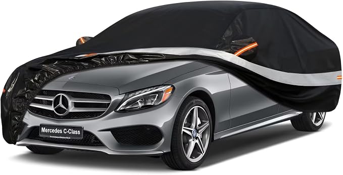 10 Layers Car Cover Custom Fit for Mercedes Benz C Class C250 C300 C43 C63 (1993-2026), Waterproof All Weather for Automobiles, Outdoor Full Cover Sun Dust Rain Protection with Cotton. Black
