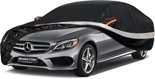 10 Layers Car Cover Custom Fit for Mercedes Benz C Class C250 C300 C43 C63 (1993-2026), Waterproof All Weather for Automobiles, Outdoor Full Cover Sun Dust Rain Protection with Cotton. Black