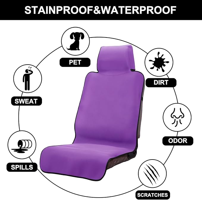Neoprene Waterproof Car Seat Cover, Purple 2pcs, Non-Slip | Car Seat Protector, Sweat-proof, Universal Fit SUV & Truck, Machine Washable, For Gym, Yoga, Pets, Workout, Beach, Swimming