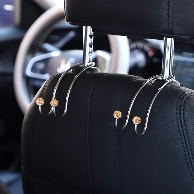 SAVORI Auto Hooks Bling Car Hangers Organizer Seat Headrest Hooks Strong and Durable Backseat Hanger Storage Universal for SUV Truck Vehicle 2 Pack (Gold)